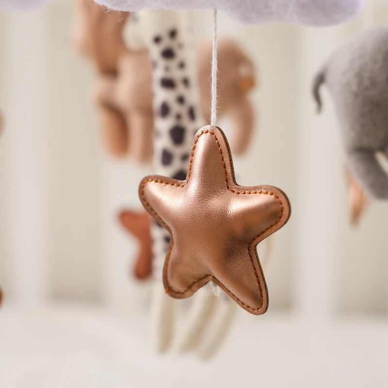 Wooden Baby Bed Bell with Soft Rattles and Music Box