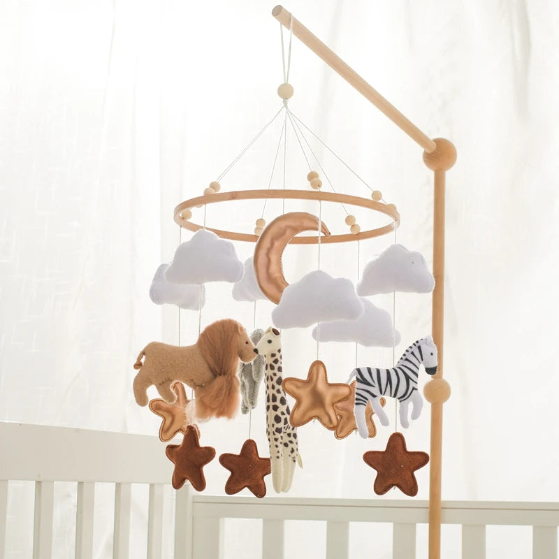 Wooden Baby Bed Bell with Soft Rattles and Music Box